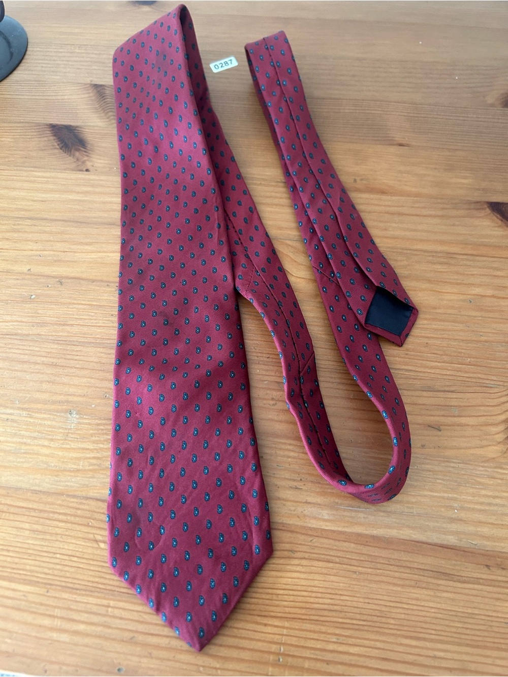 Ralph Lauren Red Burgundy Tie with Navy Dot Motif